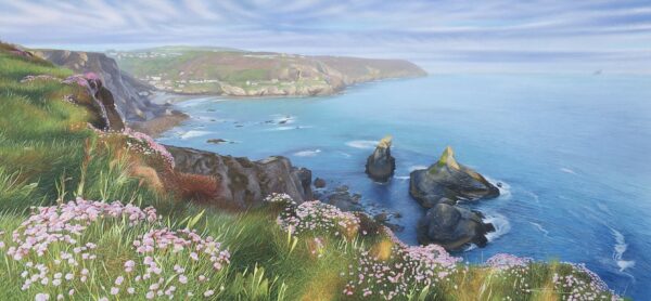 Sea Pinks at first light, towards Trevaunance Cove