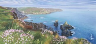 Sea Pinks at First light towards Trevaunance Cove