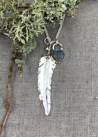 Extra Large Heron Feather Pendant & Moon