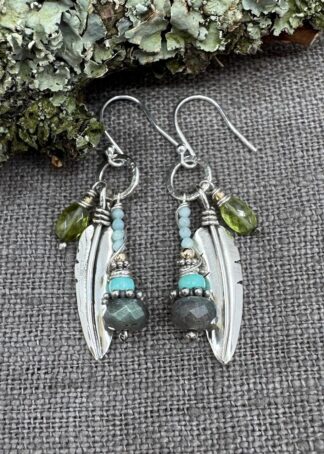 Eagle Feather Earrings & Peridot