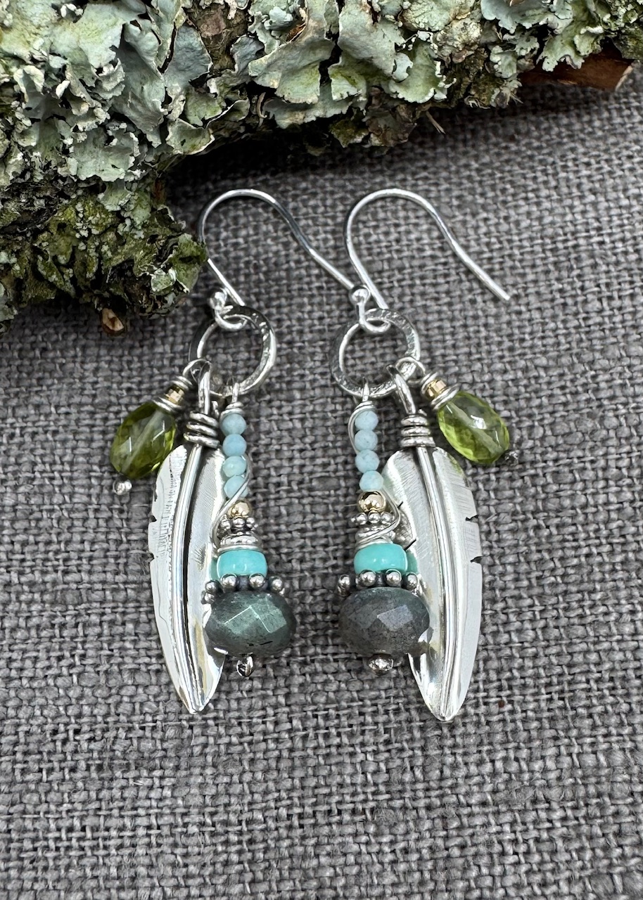 Eagle Feather Earrings & Peridot