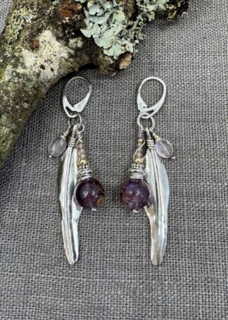 Swan Feather & Auralite Earrings