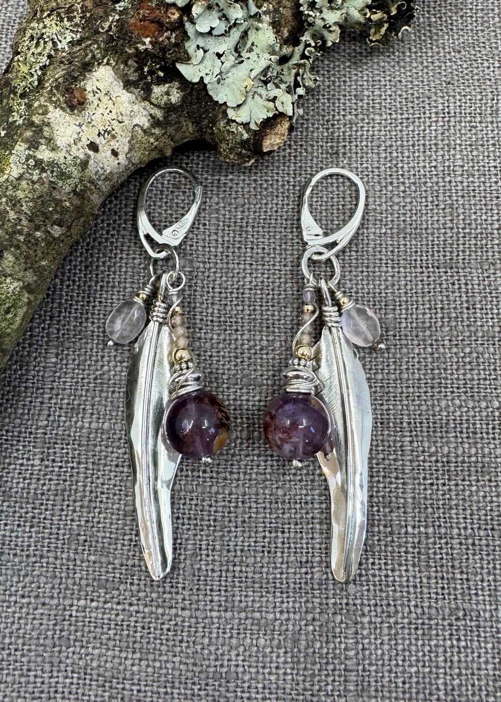 Swan Feather & Auralite Earrings