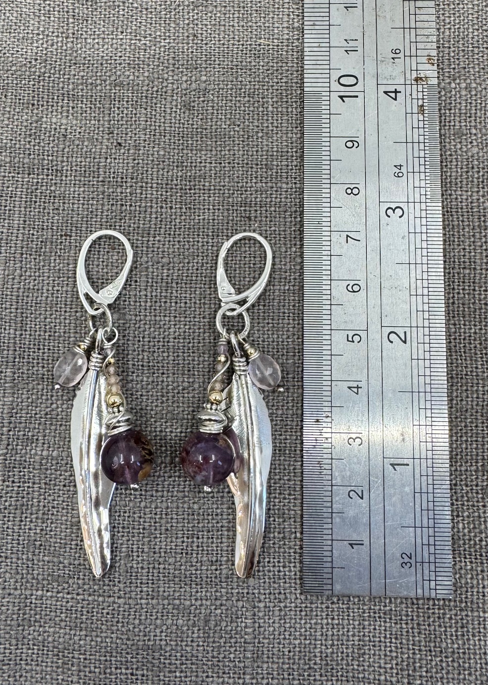 Swan Feather & Auralite Earrings - Image 2