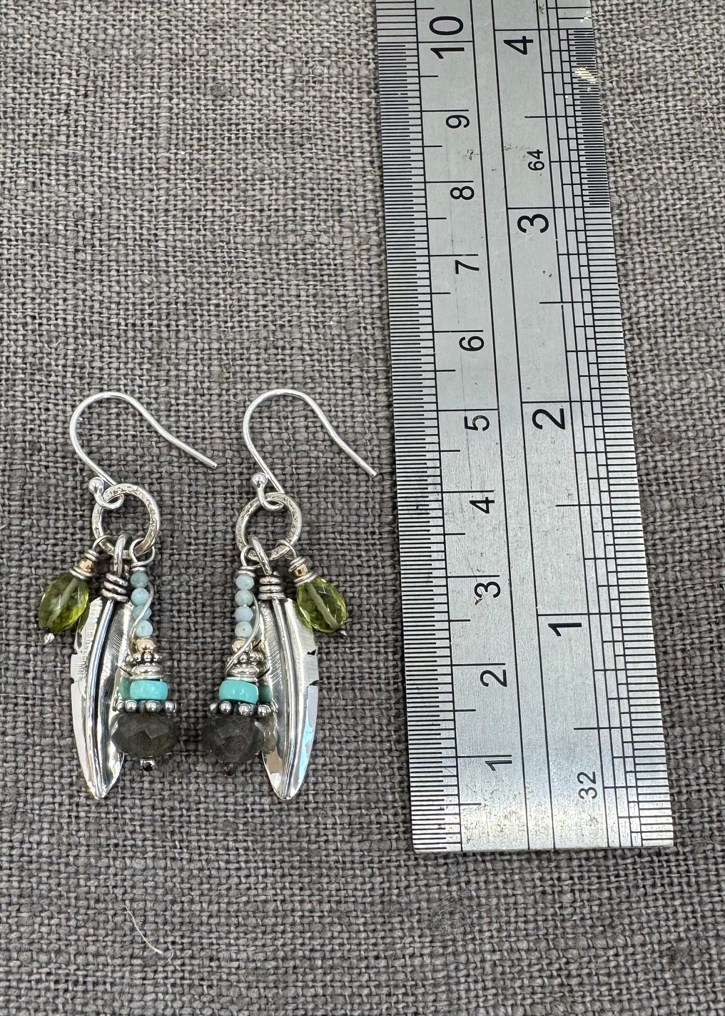 Eagle Feather Earrings & Peridot - Image 2
